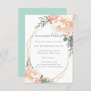 Peach Floral Gold Mint Green Wedding Accommodation Enclosure Card