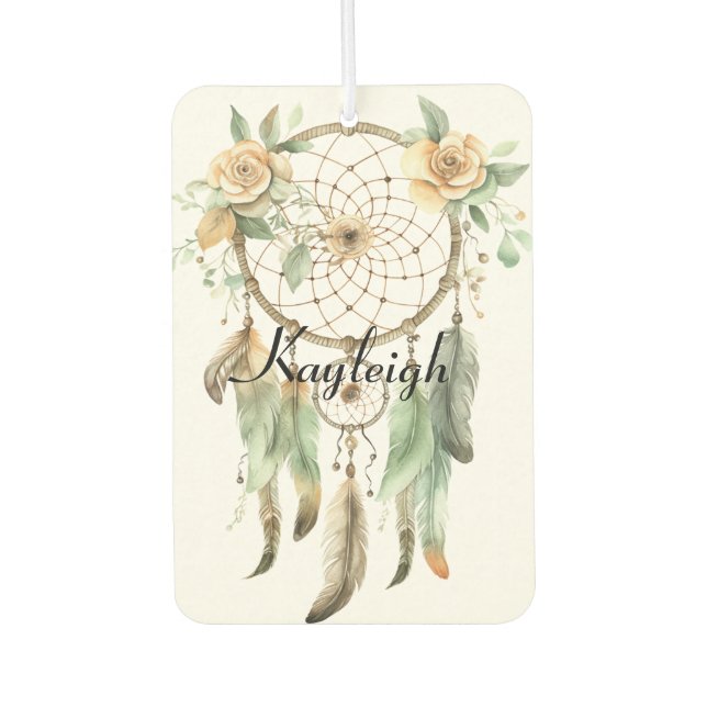 Peach Floral Green Dream Catcher   Car Air Freshener (Front)