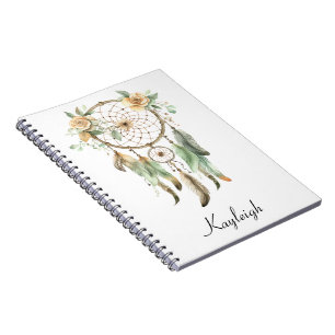 Peach Floral Green Dream Catcher Notebook