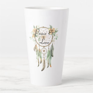 Peach Floral Green Dream Catcher Peace Latte Mug