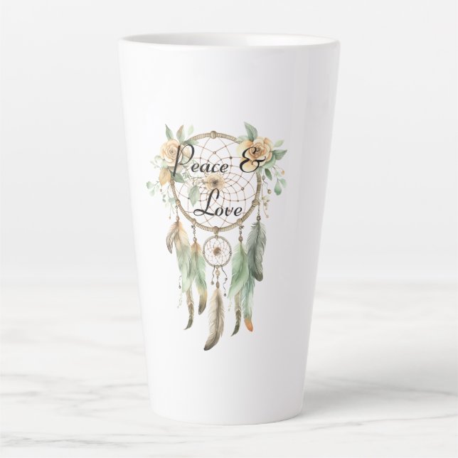 Peach Floral Green Dream Catcher Peace Latte Mug (Front)
