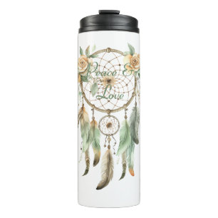 Peach Floral Green Dream Catcher Peace Thermal Tumbler