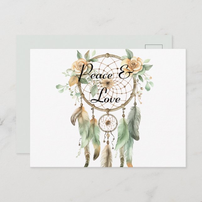 Peach Floral Green Dream Catcher   Postcard (Front/Back)