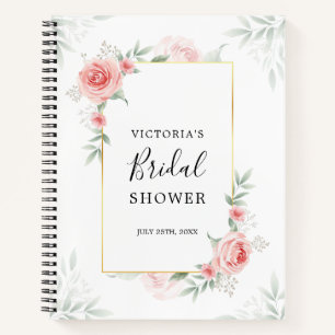 Peach Floral Greenery Bridal Shower Gift List Notebook