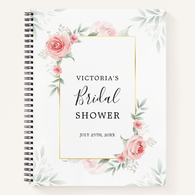 Peach Floral Greenery Bridal Shower Gift List Notebook (Front)
