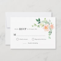 peach floral greenery wedding RSVP card
