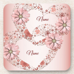 Peach Floral Heart Modern Party Coaster