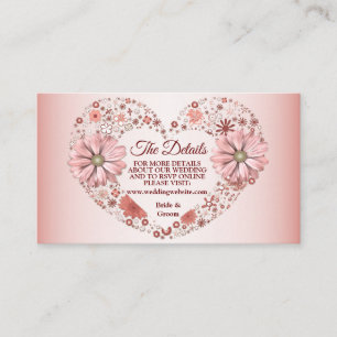 Peach Floral Heart Modern Wedding Detail Enclosure Card