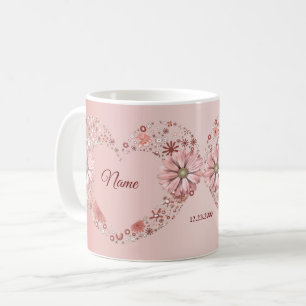 Peach Floral Heart Modern wedding Gift Coffee Mug