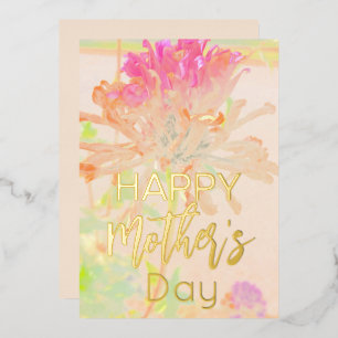 Peach Floral Impressionist Mother's Day Foil Holiday Card