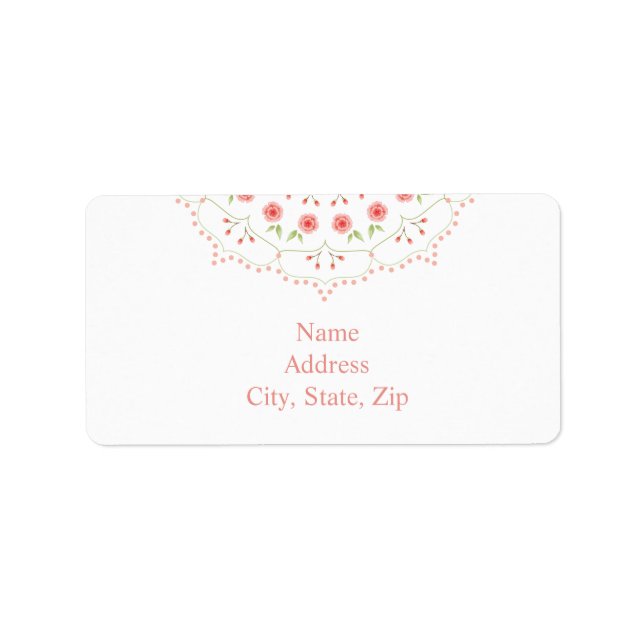 Peach Floral Mandala on White Address Label (Front)
