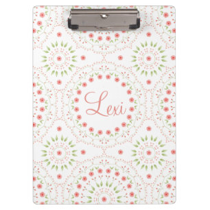 Peach Floral Mandala Personalised Clip Board