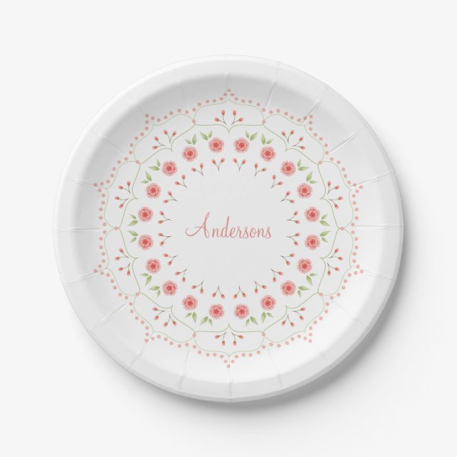 Peach Floral Mandala Personalised Paper plate (Front)