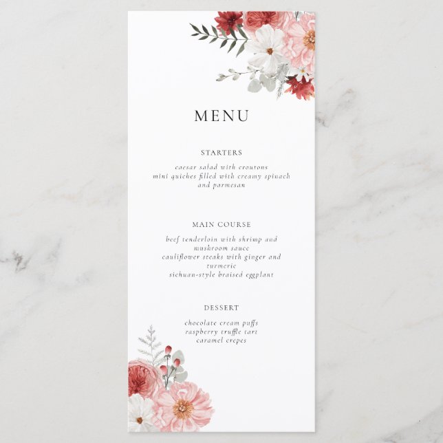 Peach Floral Menu Card (Front)