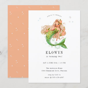 Peach Floral Mermaid Birthday Party Invitation