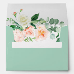 peach floral mint green wedding envelope