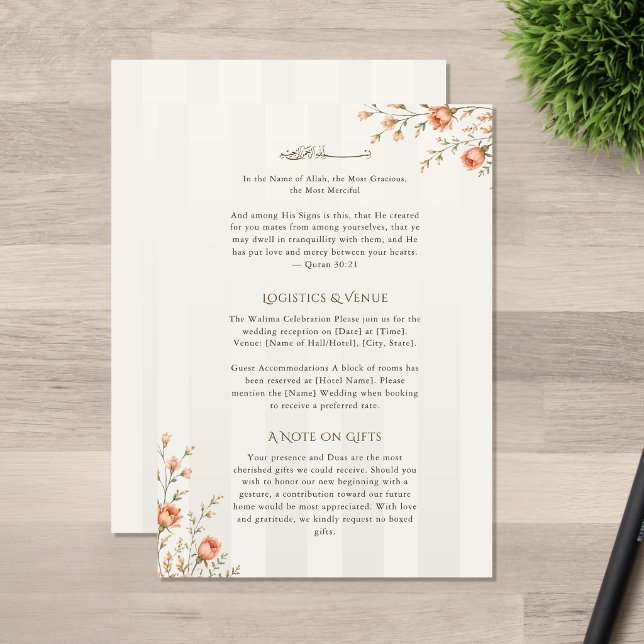 Peach Floral Nikah Details Card (Creator Uploaded)