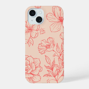 Peach Floral Outline' iPhone 15 Case