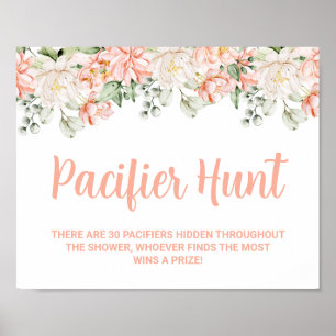 Peach Floral Pacifier Hunt Baby Shower Game Sign
