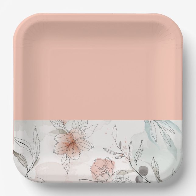 Peach floral Paper Plate (Front)