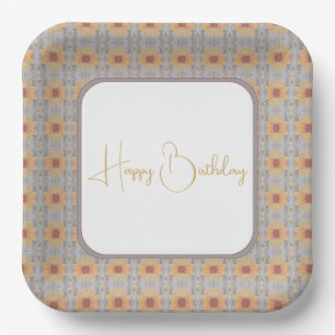 Peach Floral Patterned Square Paper Plate