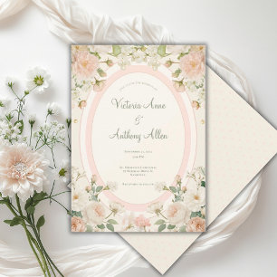 Peach Floral Peonies Elegant Wedding Invitation