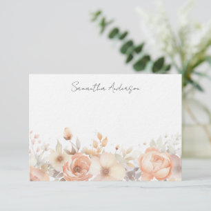 Peach Floral Personalised Flat Note Card