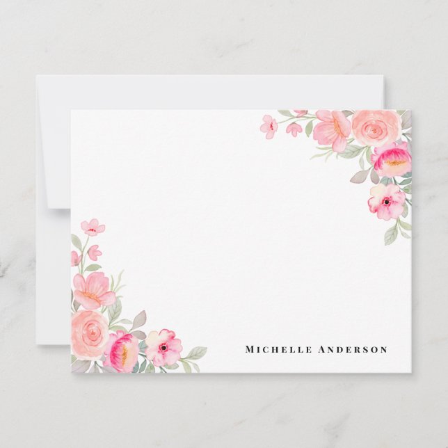 Peach Floral Personalised Name Note Card (Front)