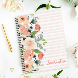 Peach Floral Personalised Notebook