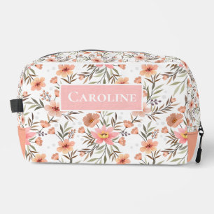 Peach Floral Personalized Cosmetic Bag