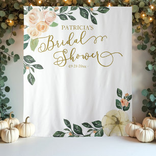 Peach Floral Pumpkin Fall Bridal Shower Backdrop Tapestry