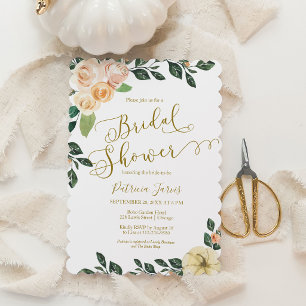 Peach Floral Pumpkin Fall Bridal Shower Invitation