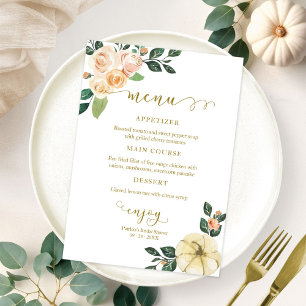 Peach Floral Pumpkin Fall Bridal Shower Menu Card