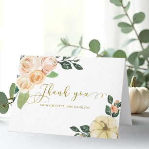 Peach Floral Pumpkin Fall Bridal Shower Thank You Card