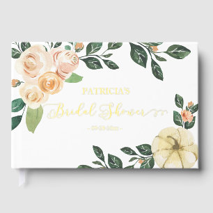Peach Floral Pumpkin Fall Guest Book