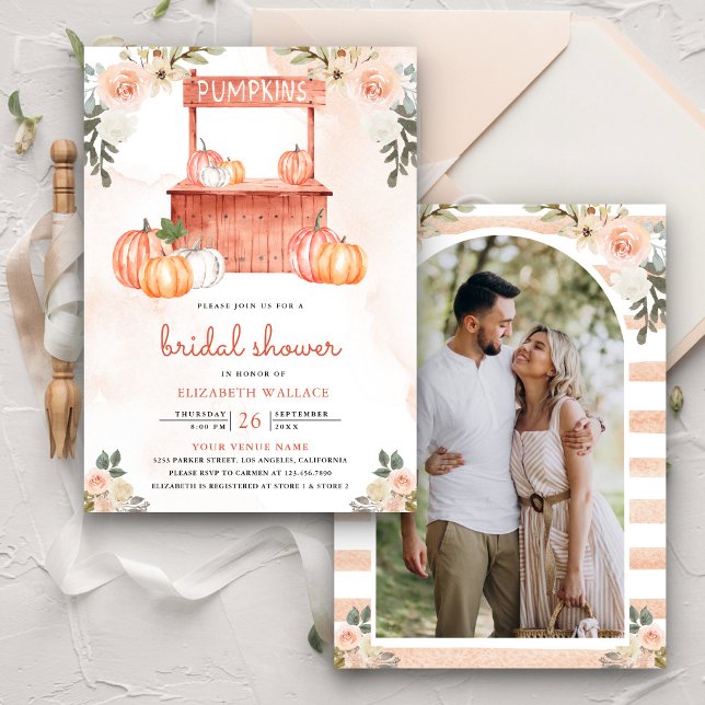 Peach Floral Pumpkin Market Photo Bridal Shower Invitation (Creator Uploaded)