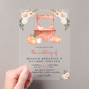 Peach Floral Pumpkin Market Wedding Acrylic Invitations