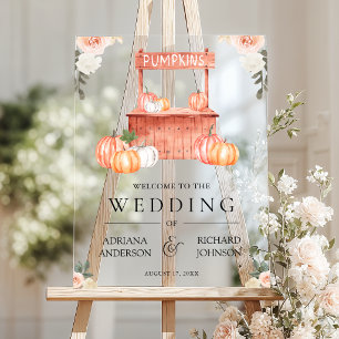Peach Floral Pumpkin Market Wedding Welcome Acrylic Sign