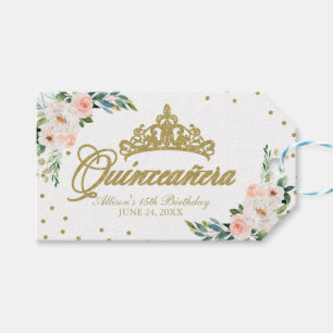 Peach Floral Quinceanera Gift Tags