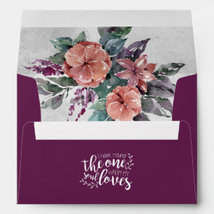 Peach Floral Return Address Bible Wedding Purple Envelope