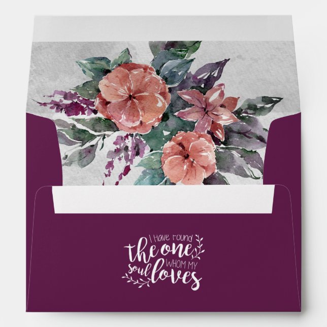 Peach Floral Return Address Bible Wedding Purple Envelope (Back (Bottom))