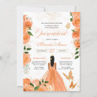 Peach Floral Rose Butterfly Quinceanera Invitation