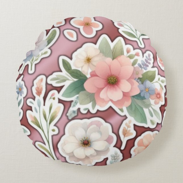 Peach Floral Round Pillow (Front)