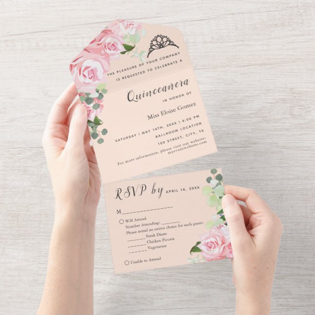 Peach Floral RSVP Trifold Event Invitation (Tearaway)