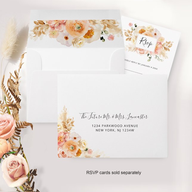 Peach Floral RSVP with Return Address, White Envelope (Creator Uploaded)