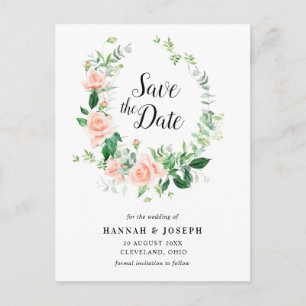 peach floral save the date postcard