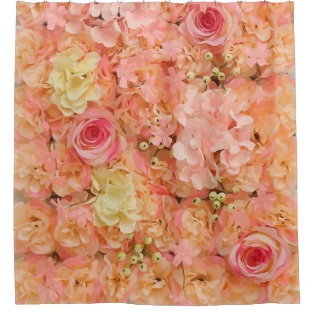 Peach Floral Shower Curtain (Front)