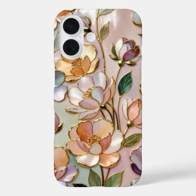 Peach Floral Stained Glass Phone Case Elegant (Back)