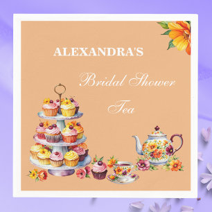 Peach Floral Tea Party Bridal Shower  Napkin