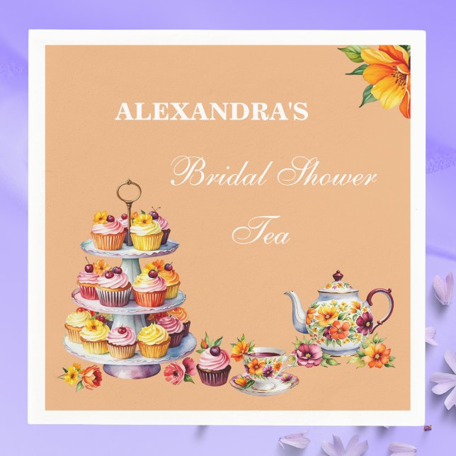Peach Floral Tea Party Bridal Shower  Napkin (Creator Uploaded)